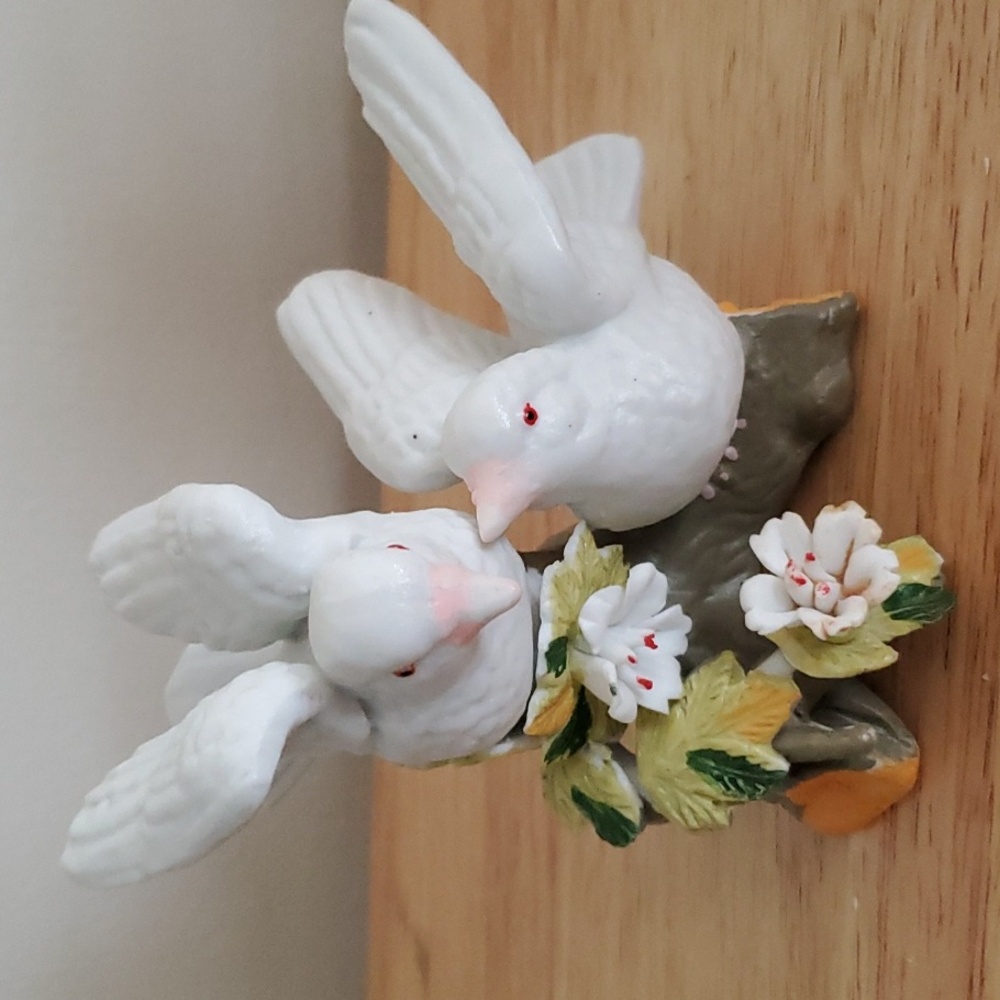 Two Bisque Doves on Branch Statue